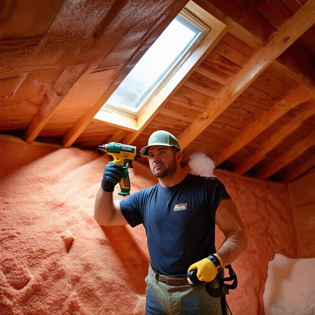 Spray foam insulation being applied in an attic